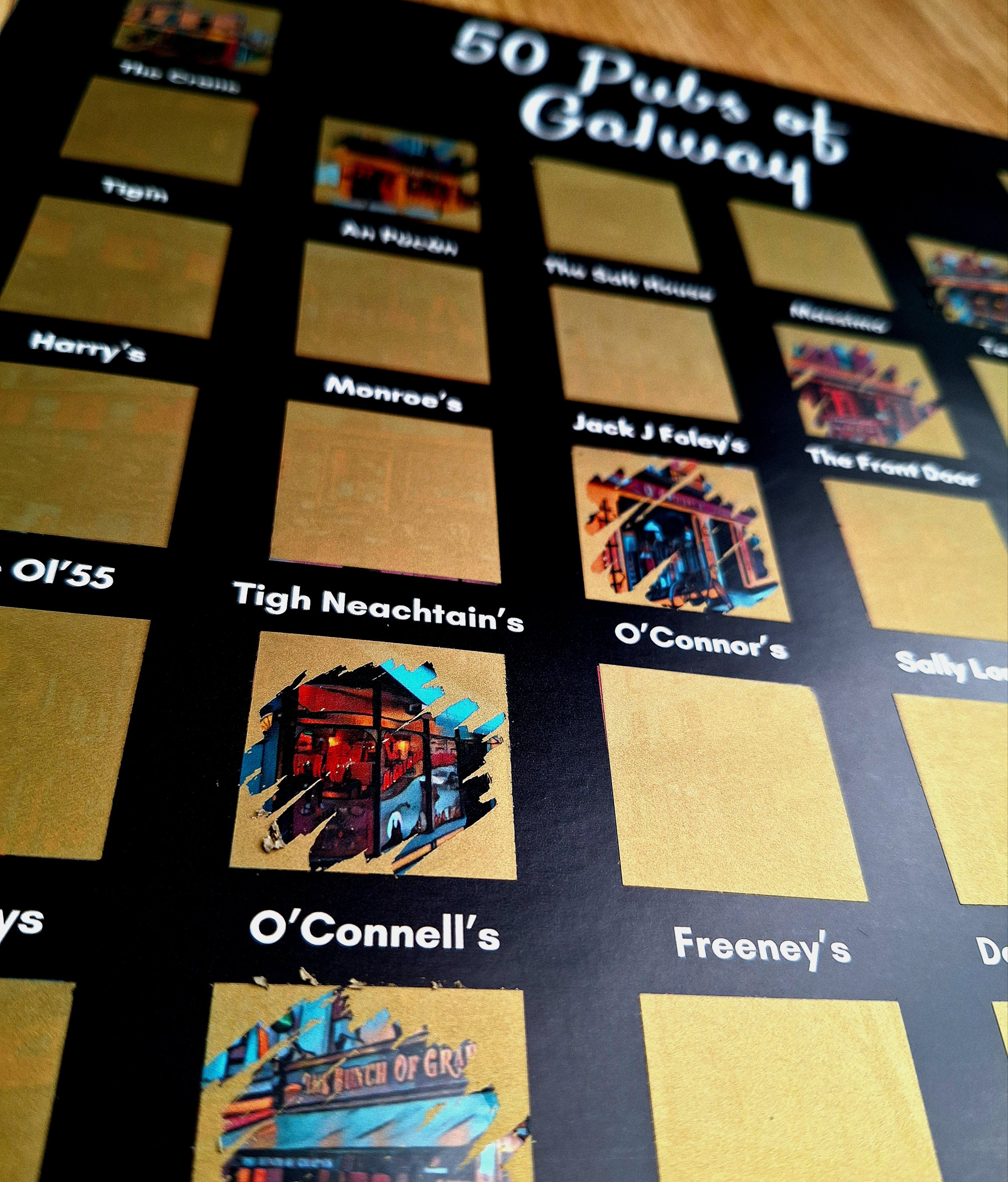50 Pubs of Galway - Scratch Off Poster (Gold)