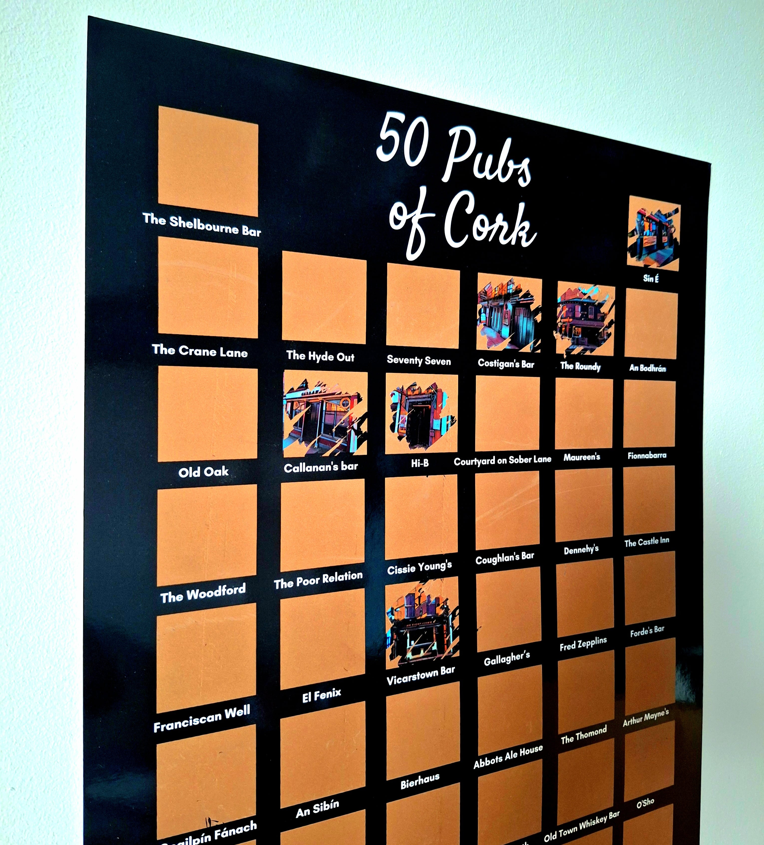 50 Pubs of Cork - Scratch Off Poster (Gold)